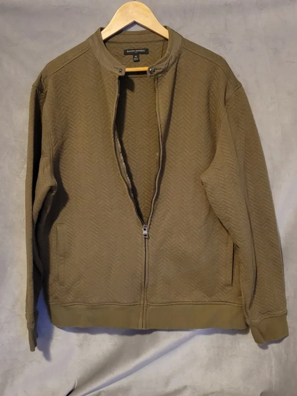 Banana Republic Herringbone Jacket Men's XL Olive Knit Bomber